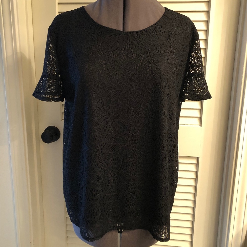 Liz Claiborne Career Black Lace Top Size Large